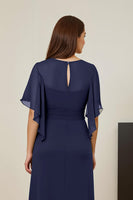 Load image into Gallery viewer, Dark Green Chiffon Sheath Ruched Long Mother of the Bride Dress with Ruffles