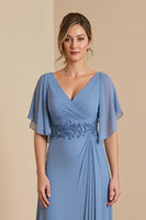 Load image into Gallery viewer, Dusty Blue Chiffon Sheath Long Mother of the Bride Dress with Ruffles