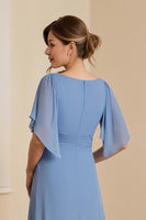 Load image into Gallery viewer, Dusty Blue Chiffon Sheath Long Mother of the Bride Dress with Ruffles