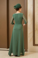 Load image into Gallery viewer, Dark Green Chiffon Sheath Ruched Long Mother of the Bride Dress with Sleeves