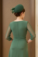Load image into Gallery viewer, Dark Green Chiffon Sheath Ruched Long Mother of the Bride Dress with Sleeves