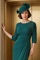 Load image into Gallery viewer, Pine Chiffon Ruched Round Neck Long Mother of the Bride Dress with Slit