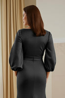 Load image into Gallery viewer, Pine Satin Mermaid V-Neck Long Mother of the Bride Dress with Sleeves