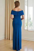Load image into Gallery viewer, Blue Sheath Off The Shoulder Long Mother of the Bride Dress with Slit