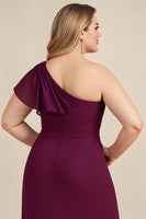 Load image into Gallery viewer, Burgundy Chiffon One Shoulder Ruched Plus Size Long Mother of the Bride Dress