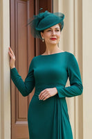 Load image into Gallery viewer, Dark Green Chiffon Sheath Long Sleeves Mother of the Bride Dress with Ruffles