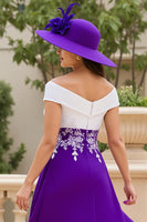 Load image into Gallery viewer, Purple A Line Chiffon Asymmetrical Mother of the Bride Dress with Appliques