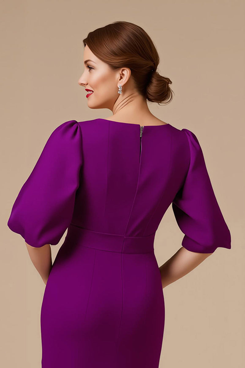 Load image into Gallery viewer, Grape Satin Mermaid V-Neck Long Mother of the Bride Dress with Sleeves