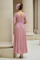 Load image into Gallery viewer, Dusty Rose A Line Appliqued Long Mother of the Bride Dress with Sleeves