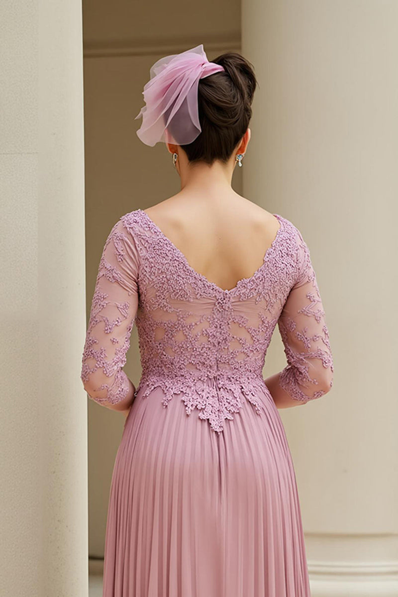 Load image into Gallery viewer, Dusty Rose A Line Appliqued Long Mother of the Bride Dress with Sleeves
