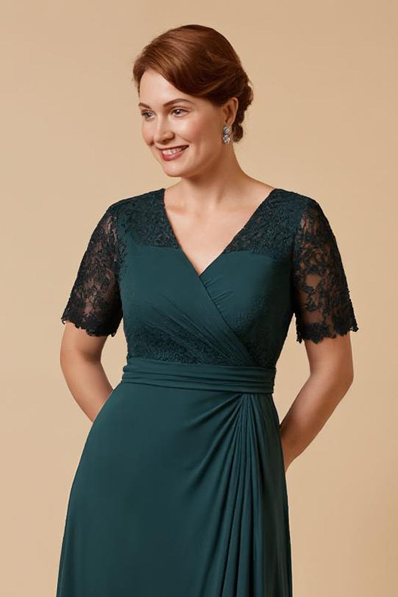 Load image into Gallery viewer, Pine Chiffon A Line V-Neck Long Mother of the Bride Dress with Sleeves