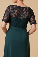 Load image into Gallery viewer, Pine Chiffon A Line V-Neck Long Mother of the Bride Dress with Sleeves