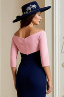 Load image into Gallery viewer, Navy Satin Bodycon Midi Mother of the Bride Dress with Appliques