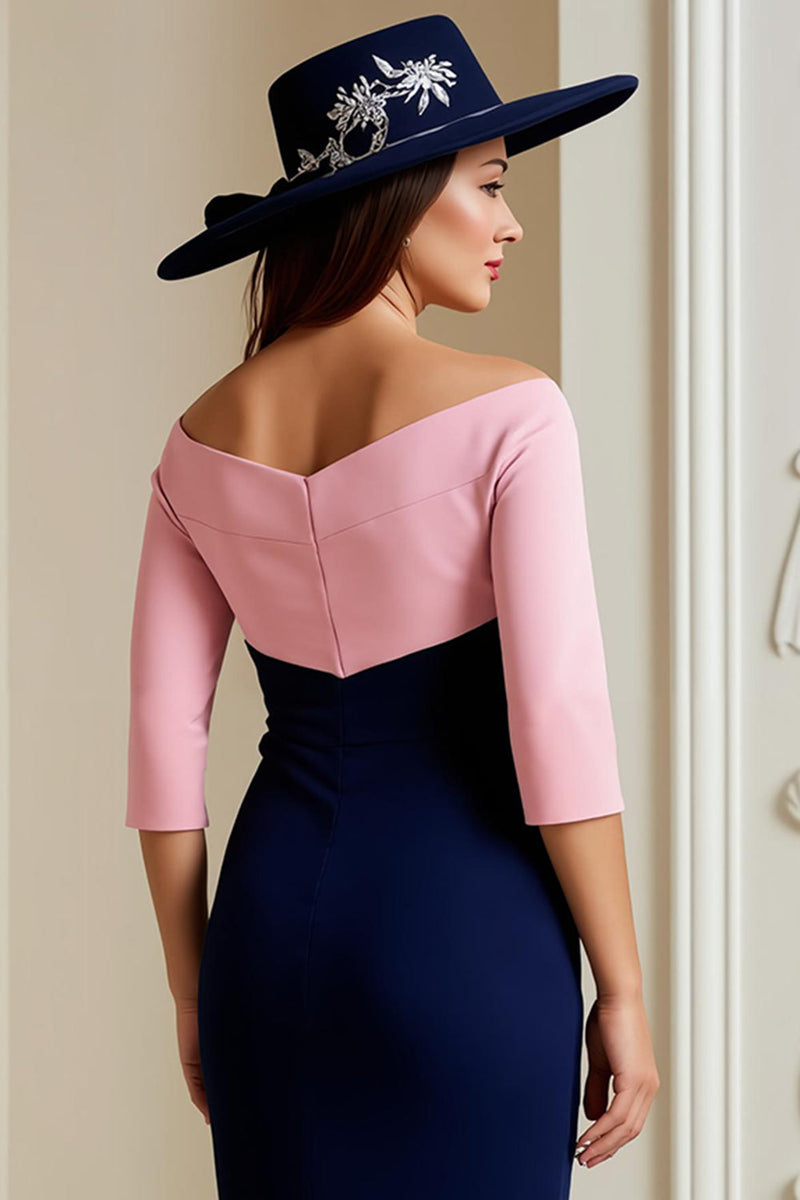Load image into Gallery viewer, Navy Satin Bodycon Midi Mother of the Bride Dress with Appliques