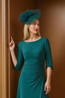 Load image into Gallery viewer, Pine Sheath Chiffon Boat Neck Asymmetrical Mother of the Bride Dress