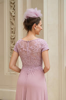 Load image into Gallery viewer, Dusty Rose Chiffon A Line V-Neck Long Mother of the Bride Dress with Lace