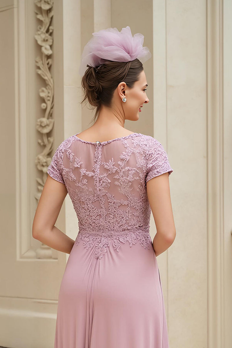 Load image into Gallery viewer, Dusty Rose Chiffon A Line V-Neck Long Mother of the Bride Dress with Lace