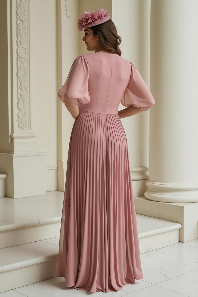 Load image into Gallery viewer, Dusty Rose Chiffon Pleated Long Mother of the Bride Dress with Sleeves