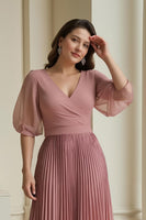 Load image into Gallery viewer, Dusty Rose Chiffon Pleated Long Mother of the Bride Dress with Sleeves