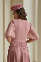 Load image into Gallery viewer, Dusty Rose Chiffon Pleated Long Mother of the Bride Dress with Sleeves