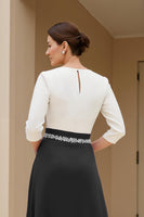 Load image into Gallery viewer, Black A Line Chiffon Boat Neck Midi Mother of the Bride Dress with Beading