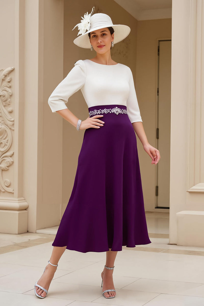 Load image into Gallery viewer, Black A Line Chiffon Boat Neck Midi Mother of the Bride Dress with Beading