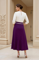 Load image into Gallery viewer, Black A Line Chiffon Boat Neck Midi Mother of the Bride Dress with Beading