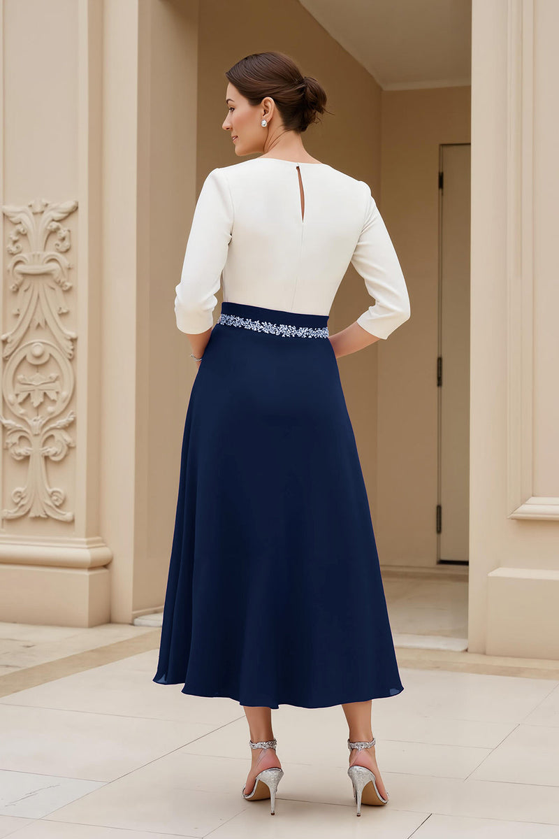 Load image into Gallery viewer, Black A Line Chiffon Boat Neck Midi Mother of the Bride Dress with Beading