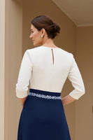 Load image into Gallery viewer, Black A Line Chiffon Boat Neck Midi Mother of the Bride Dress with Beading