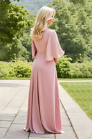Load image into Gallery viewer, Blush Sheath Chiffon Ruched Long Mother of the Bride Dress with Lace