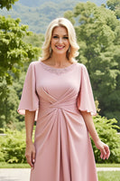 Load image into Gallery viewer, Blush Sheath Chiffon Ruched Long Mother of the Bride Dress with Lace