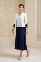 Load image into Gallery viewer, Navy 3 Piece Long Mother of the Bride Outfits with Sleeves