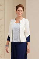 Load image into Gallery viewer, Navy 3 Piece Long Mother of the Bride Outfits with Sleeves