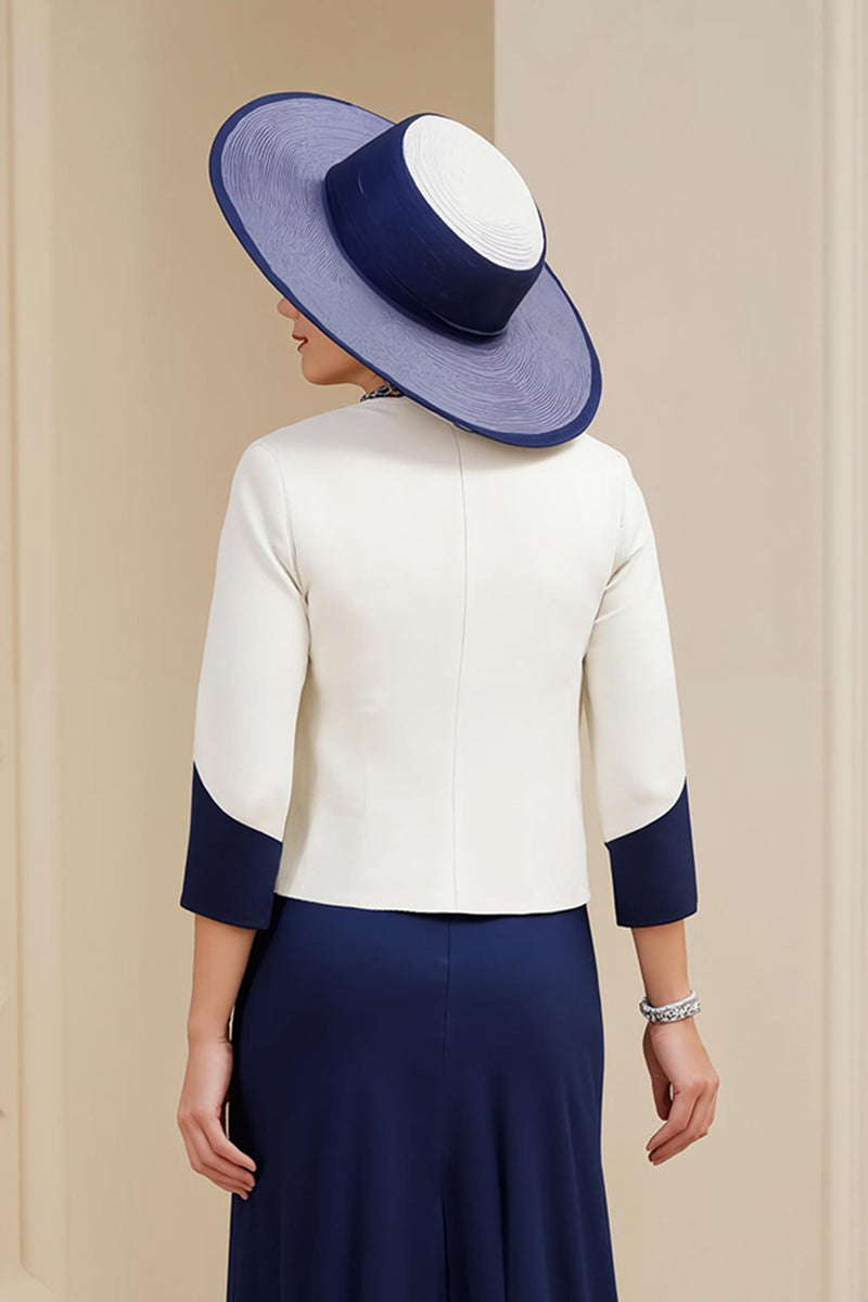 Load image into Gallery viewer, Navy 3 Piece Long Mother of the Bride Outfits with Sleeves