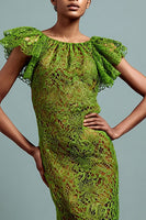 Load image into Gallery viewer, Green Mermaid Ruffled Lace Long Formal Dress