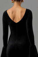 Load image into Gallery viewer, Black Sheath Velvet V Neck Long Formal Dress with Sleeves