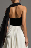 Load image into Gallery viewer, Black and White Chiffon A Line Sweetheart Pleated Long Formal Dress