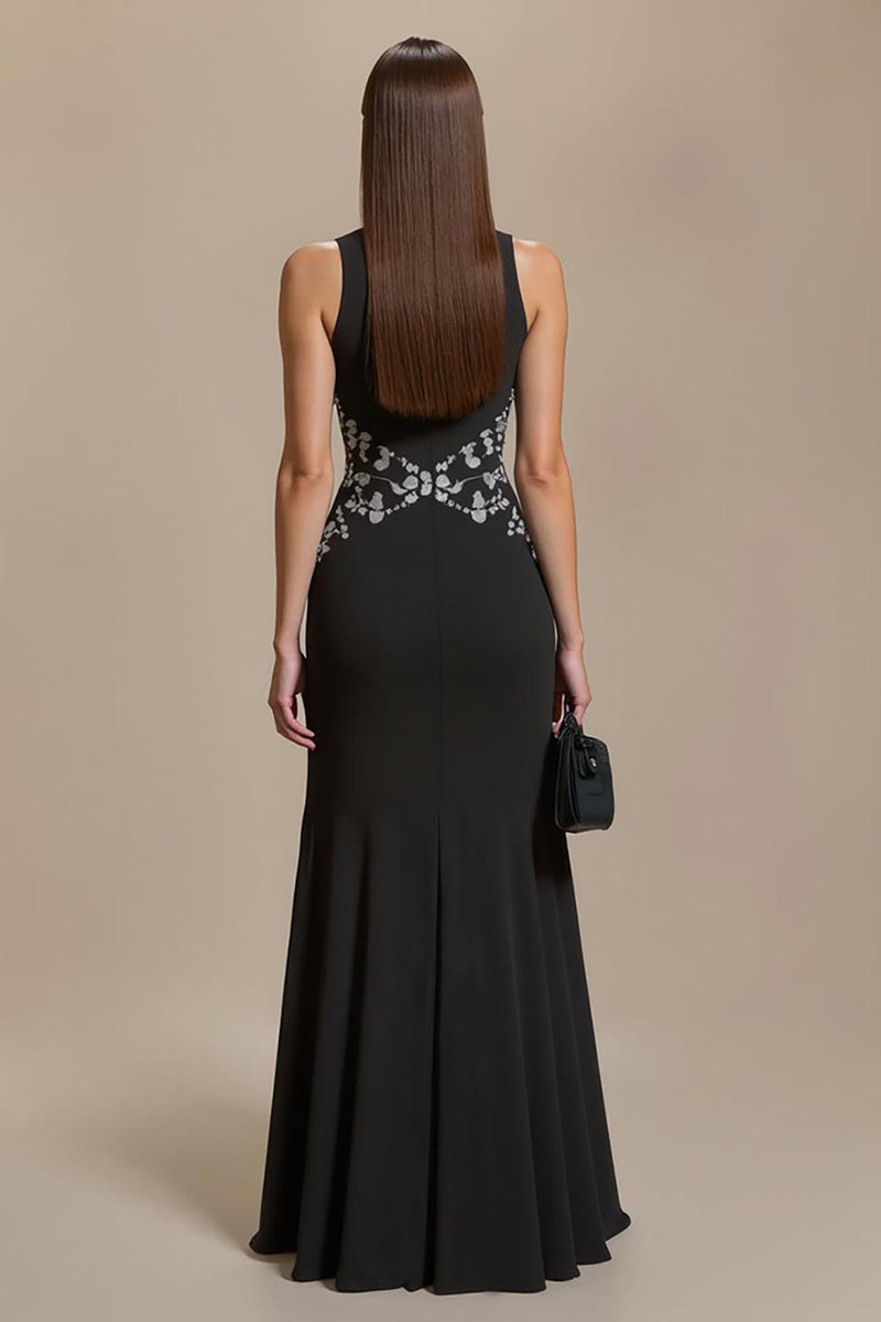 Load image into Gallery viewer, Mermaid Black Long Formal Dress with Appliques