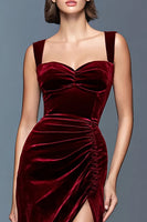 Load image into Gallery viewer, Plum Sheath Ruched Velvet Long Holiday Party Dress with Slit