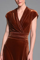 Load image into Gallery viewer, Caramel Velvet Ruched Sheath Long Holiday Party Dress