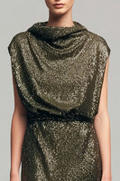 Load image into Gallery viewer, Sparkly Olive Sheath Cowl Neck Sequins Long Holiday Party Dress