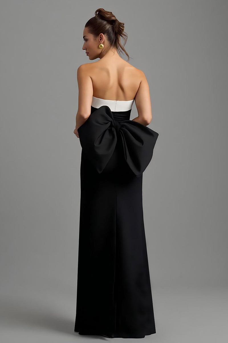 Load image into Gallery viewer, Black and White Sheath Strapless Long Formal Dress with Slit
