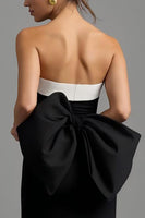 Load image into Gallery viewer, Black and White Sheath Strapless Long Formal Dress with Slit