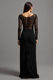 Black Sheath Illusion Neck Long Sleeves Formal Dress with Lace