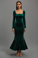 Load image into Gallery viewer, Dark Green Mermaid Velvet Long Sleeves Holiday Party Dress