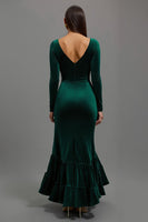 Load image into Gallery viewer, Dark Green Mermaid Velvet Long Sleeves Holiday Party Dress