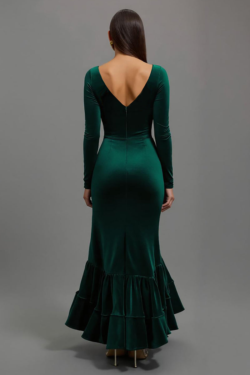 Load image into Gallery viewer, Dark Green Mermaid Velvet Long Sleeves Holiday Party Dress