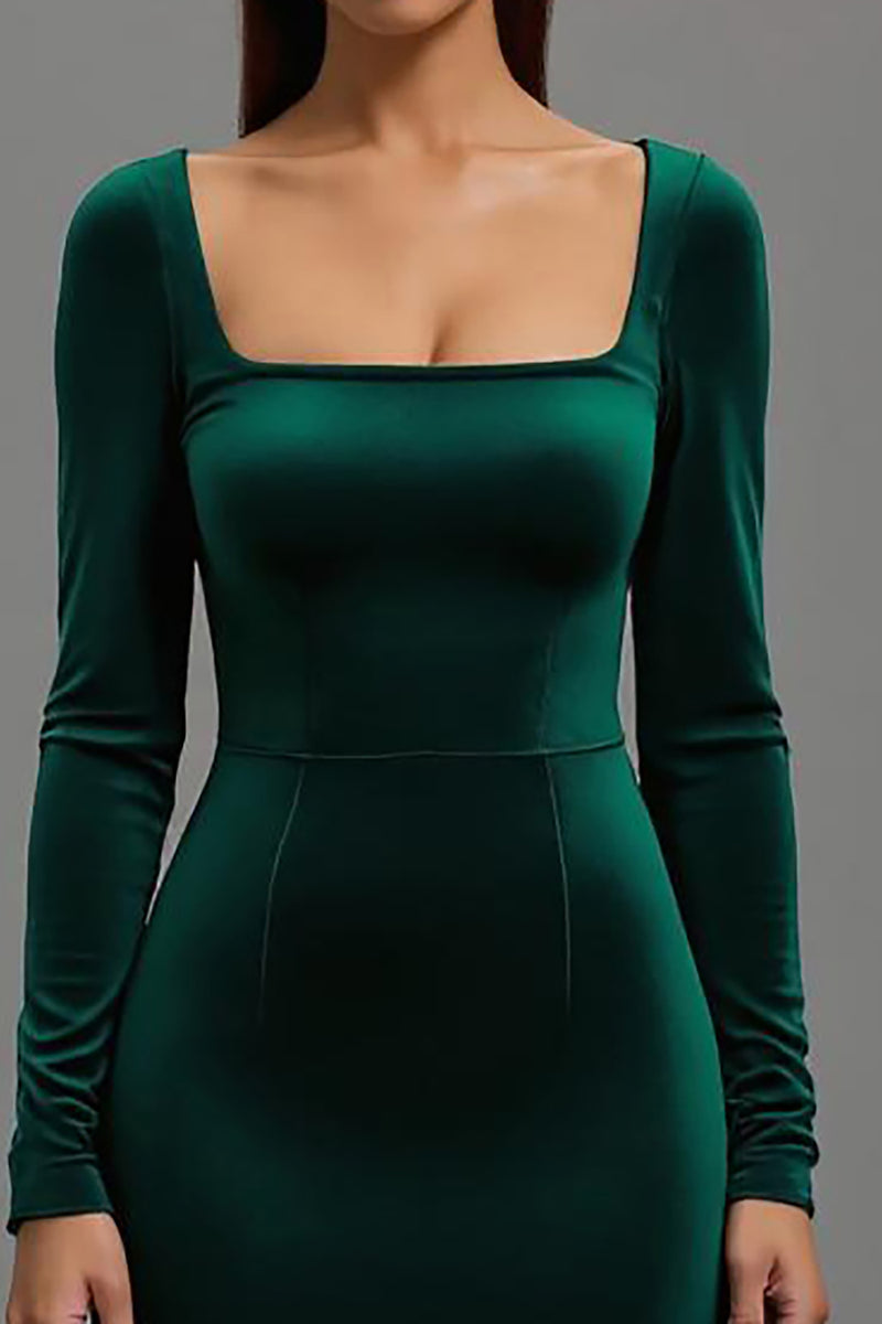 Load image into Gallery viewer, Dark Green Mermaid Velvet Long Sleeves Holiday Party Dress