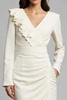 Load image into Gallery viewer, Ivory Ruched Pencil Long Sleeves Work Dress with Ruffles