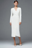 Load image into Gallery viewer, Simple Ivory Ruched V-Neck Pencil Long Sleeves Work Dress